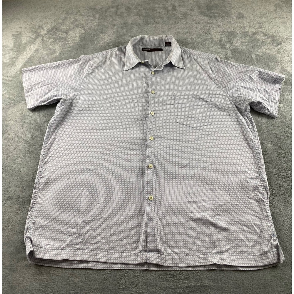 Perry Ellis‎ Mens XL Short Sleeve Button Down Shirt light Blue Geometric 100%